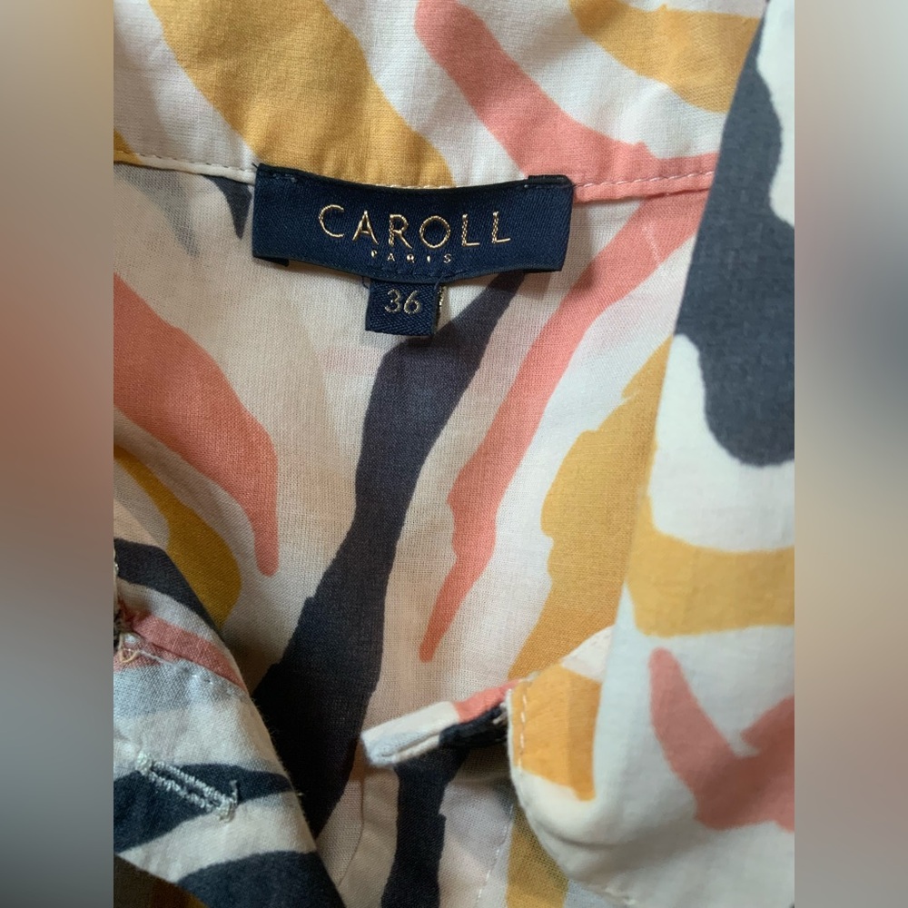 Womens Caroll Kalahari Button Front Dress Orange/Yellow/Black Animal Wave Print - Picture 3 of 4